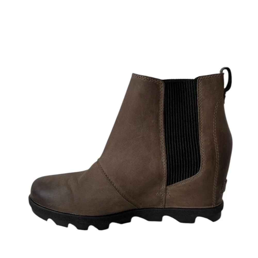 Sorel Joan of‎ Atric Wedge II Ankle Boots Waterproof Leather Brown Gray 9